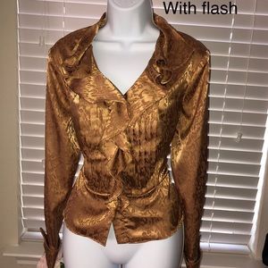 Jones New York Petite Long Sleeve Ruffled Blouse L